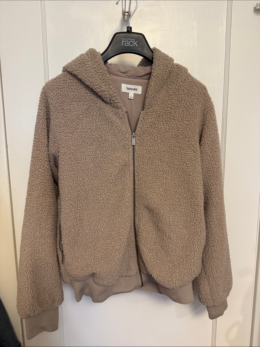 Splendid Women’s Taupe Hooded Sherpa Zip Jacket